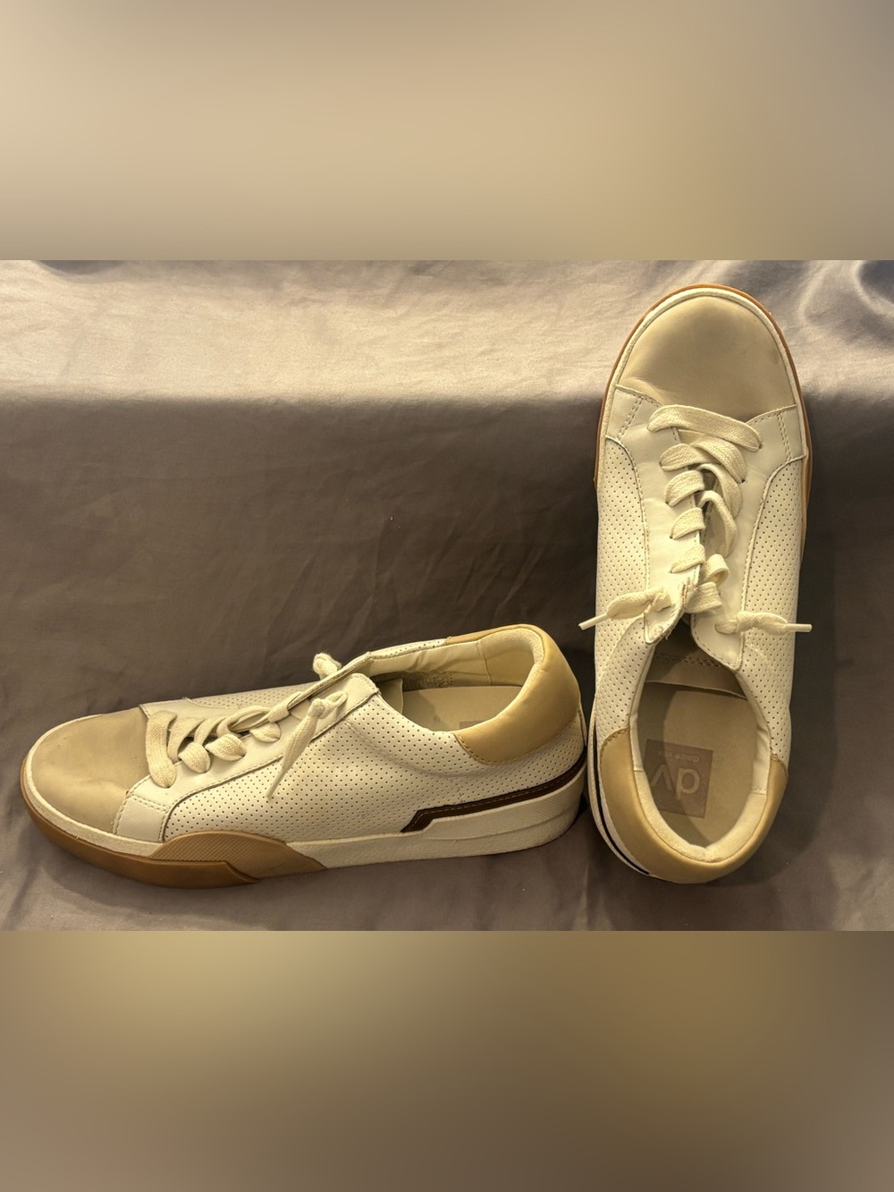 DV by Dolce Vita Cream and Tan Perforated Leather Sneakers